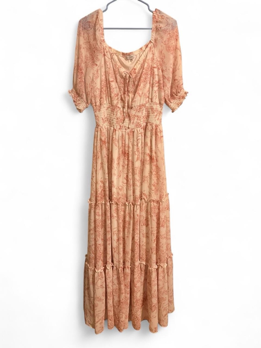 Baltic Born Peach Floral Tiered Maxi Dress